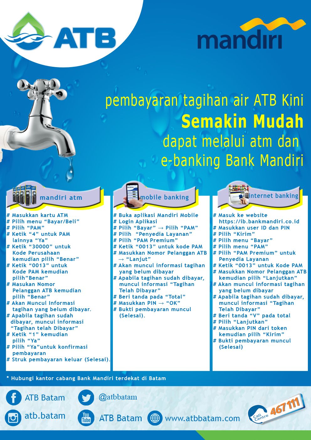 Cara membayar tagihan ATB via Bank Mandiri.